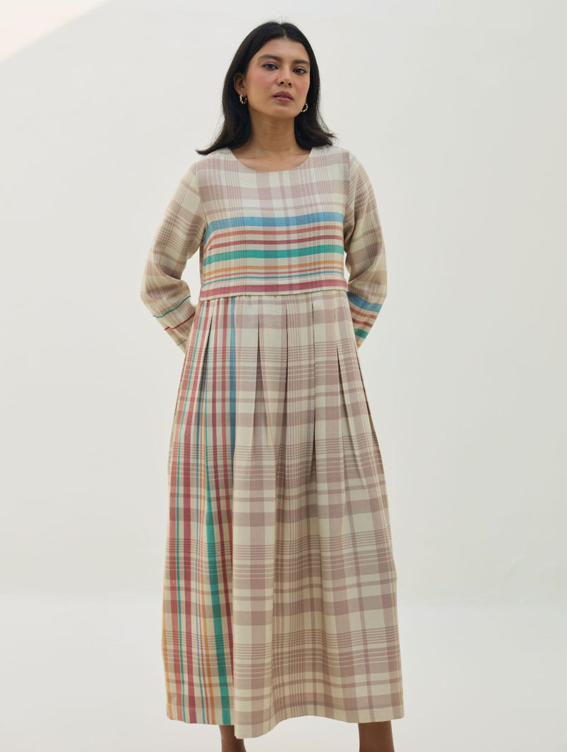 Fiona Merino Wool Pleated Dress - Beige by Manan in beige color for women Worldwide