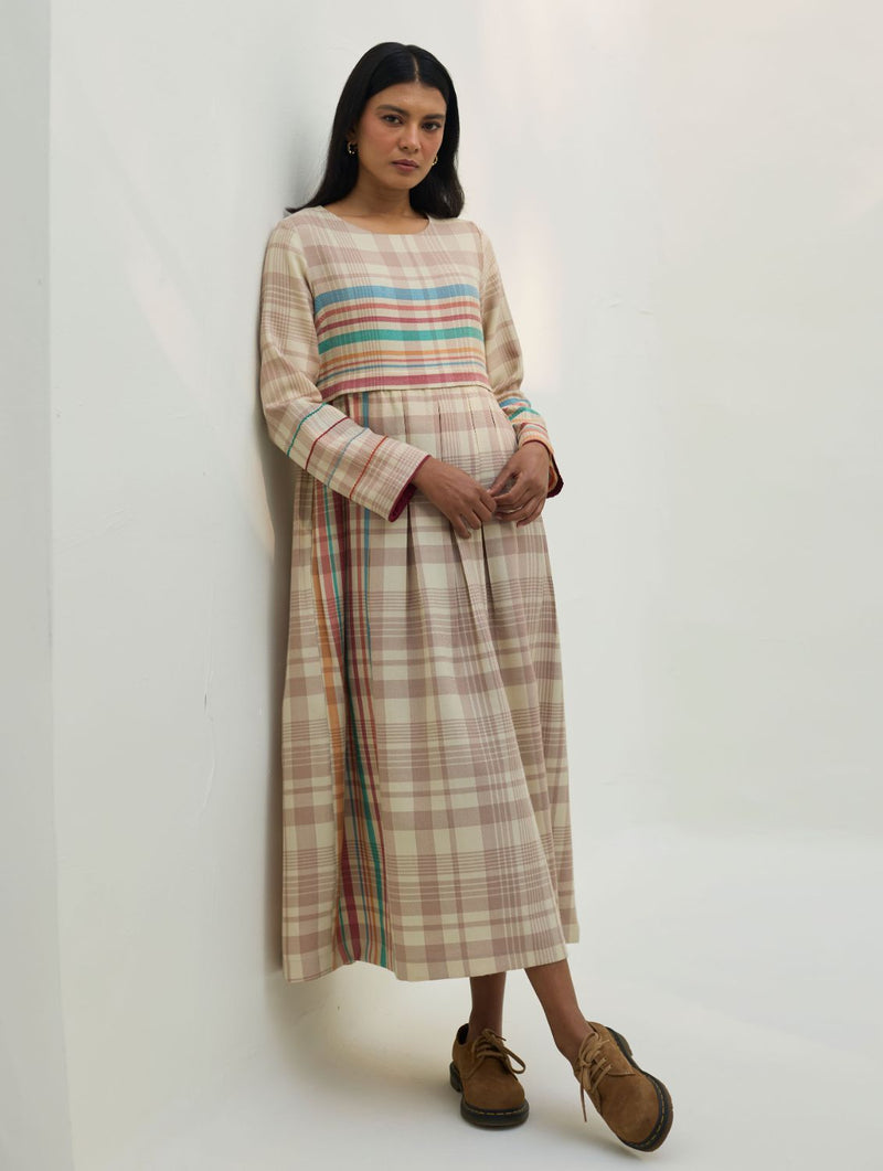 Fiona Merino Wool Pleated Dress - Beige by Manan in beige color for women Worldwide