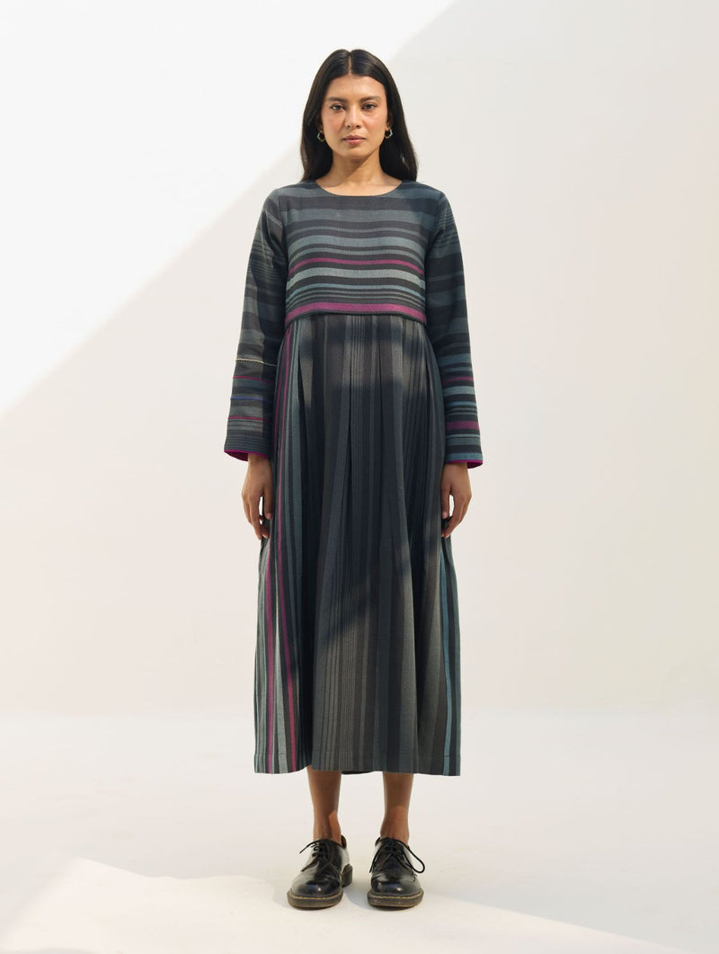 Fiona Merino Wool Pleated Dress - Charcoal by Manan in charcoal color for women Worldwide