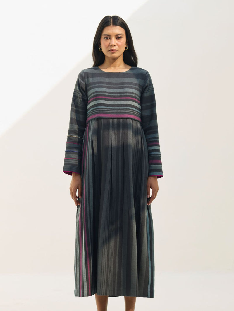 Fiona Merino Wool Pleated Dress - Charcoal by Manan in charcoal color for women Worldwide