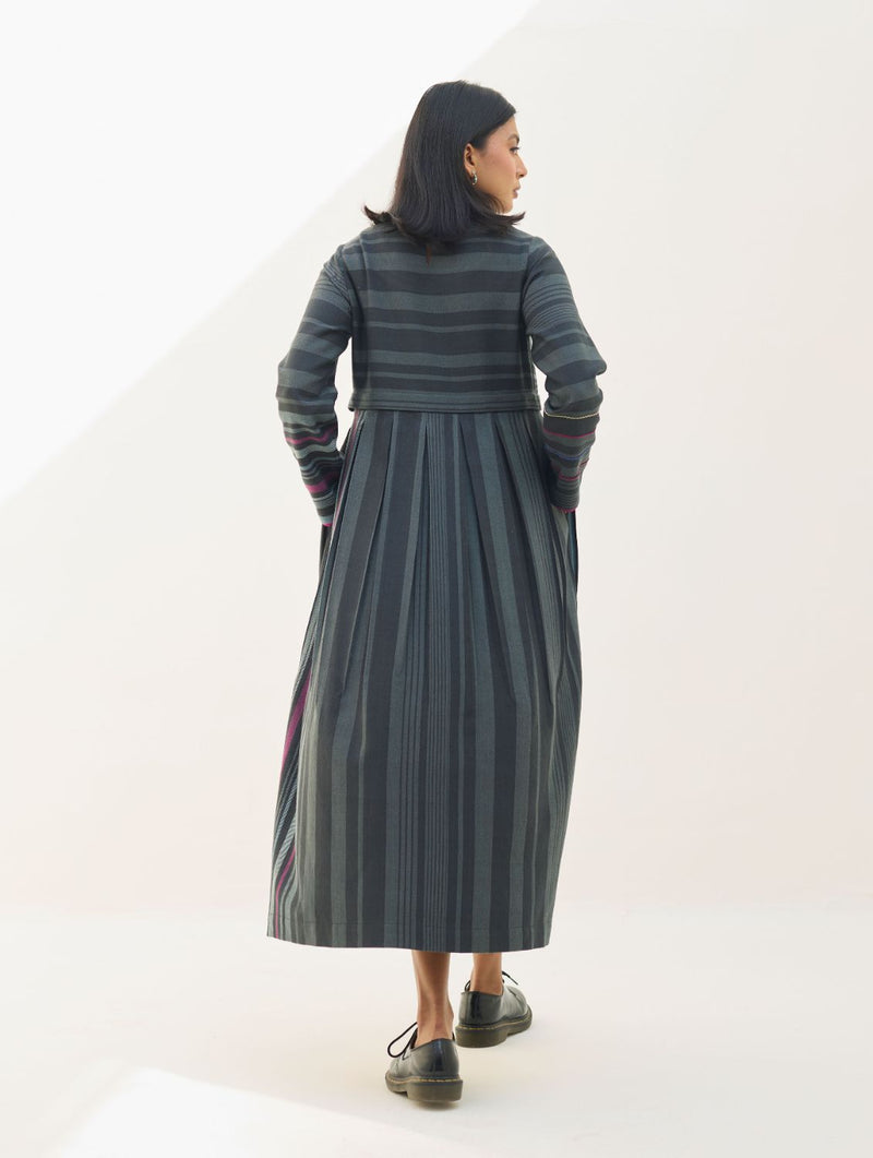 Fiona Merino Wool Pleated Dress - Charcoal by Manan in charcoal color for women Worldwide