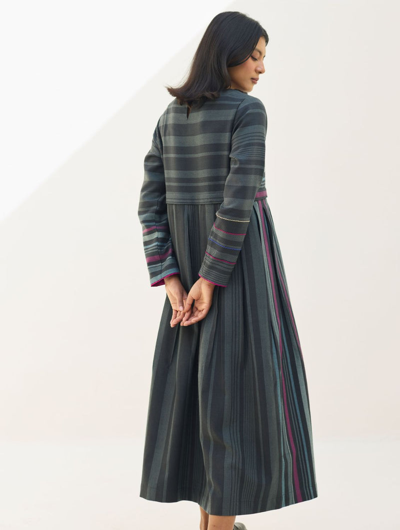 Fiona Merino Wool Pleated Dress - Charcoal by Manan in charcoal color for women Worldwide