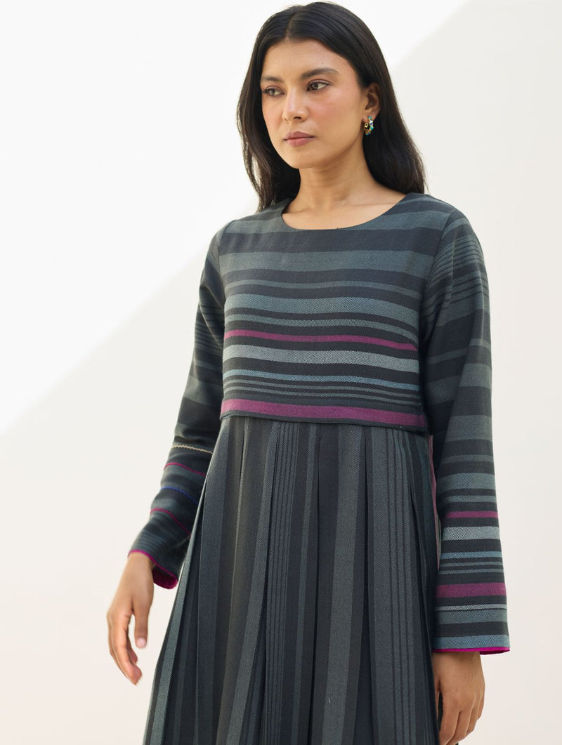 Fiona Merino Wool Pleated Dress - Charcoal by Manan in charcoal color for women Worldwide