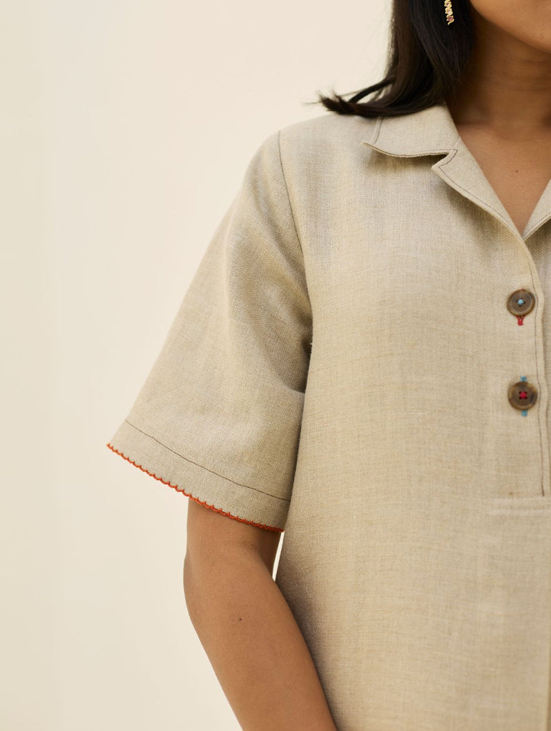 Aster Thick Linen Dress - Natural all linen by Manan in natural color for women Worldwide