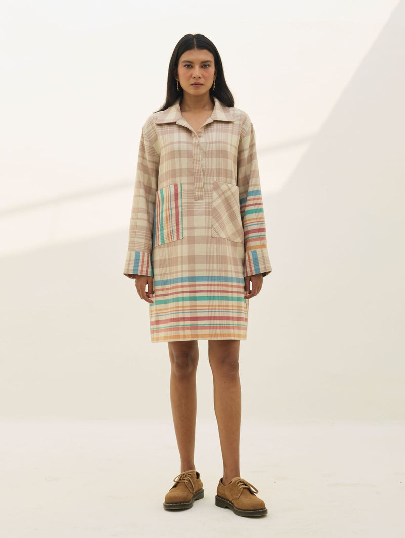 Eden Patch Pocket Dress - Beige all linen by Manan in beige color for women Worldwide