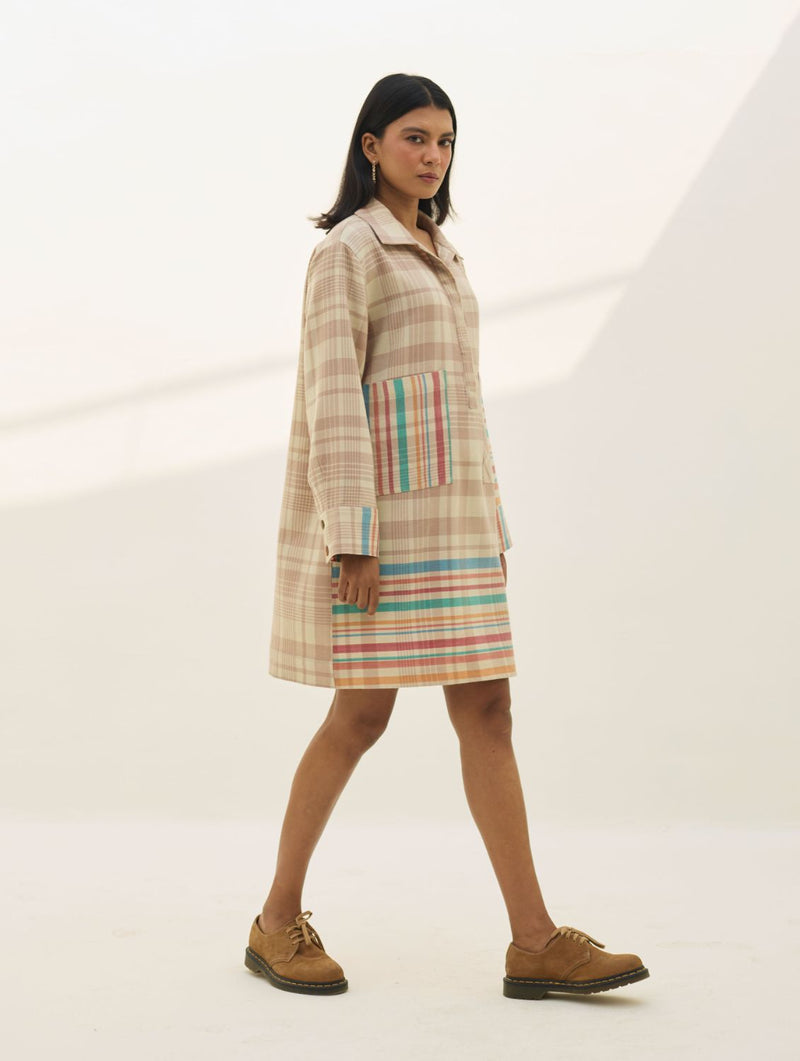 Eden Patch Pocket Dress - Beige all linen by Manan in beige color for women Worldwide
