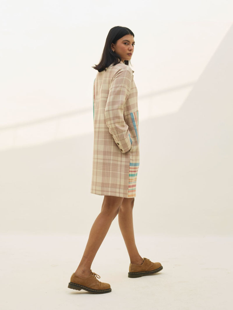 Eden Patch Pocket Dress - Beige all linen by Manan in beige color for women Worldwide