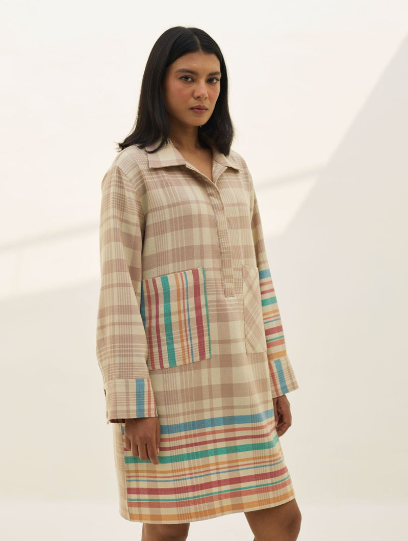 Eden Patch Pocket Dress - Beige all linen by Manan in beige color for women Worldwide