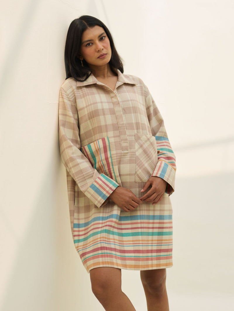 Eden Patch Pocket Dress - Beige all linen by Manan in beige color for women Worldwide