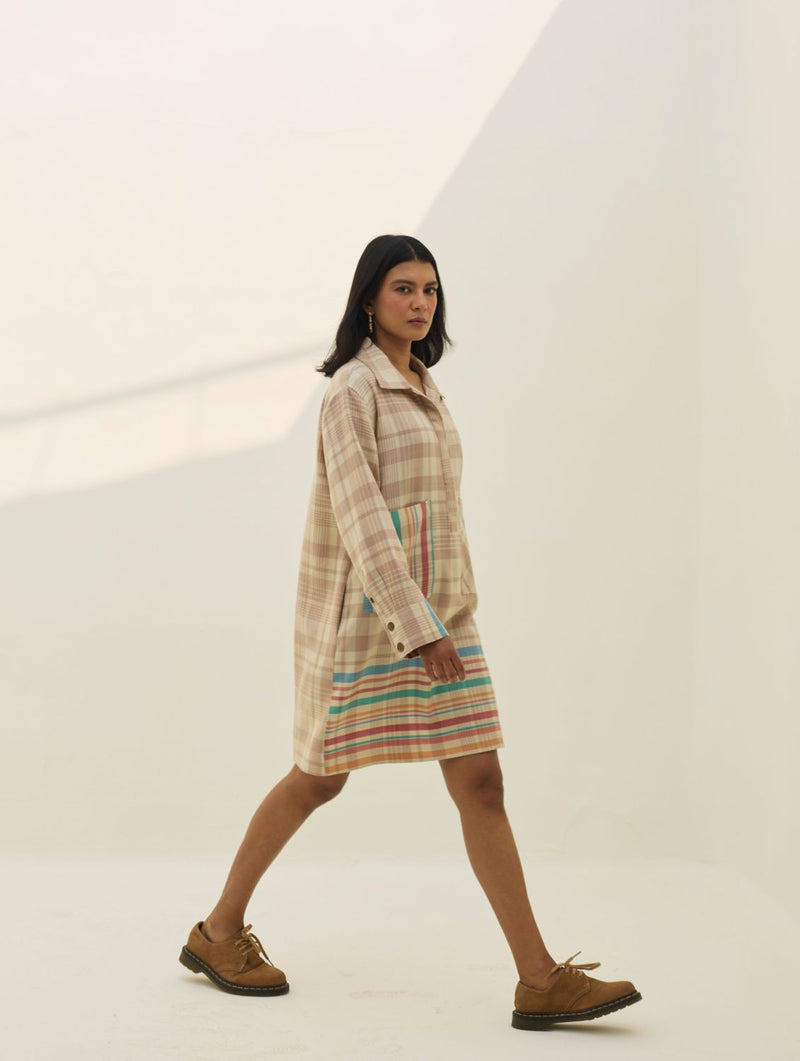 Eden Patch Pocket Dress - Beige all linen by Manan in beige color for women Worldwide