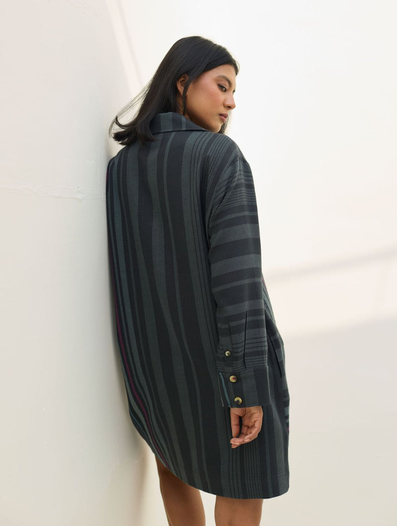 Eden Patch Pocket Dress - Charcoal all linen by Manan in charcoal color for women Worldwide