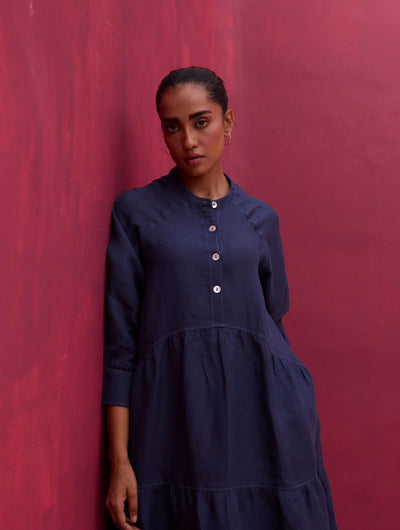 Shiri Linen Dress - Navy