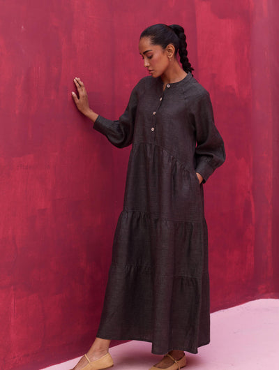 Shiri Linen Dress - Charcoal