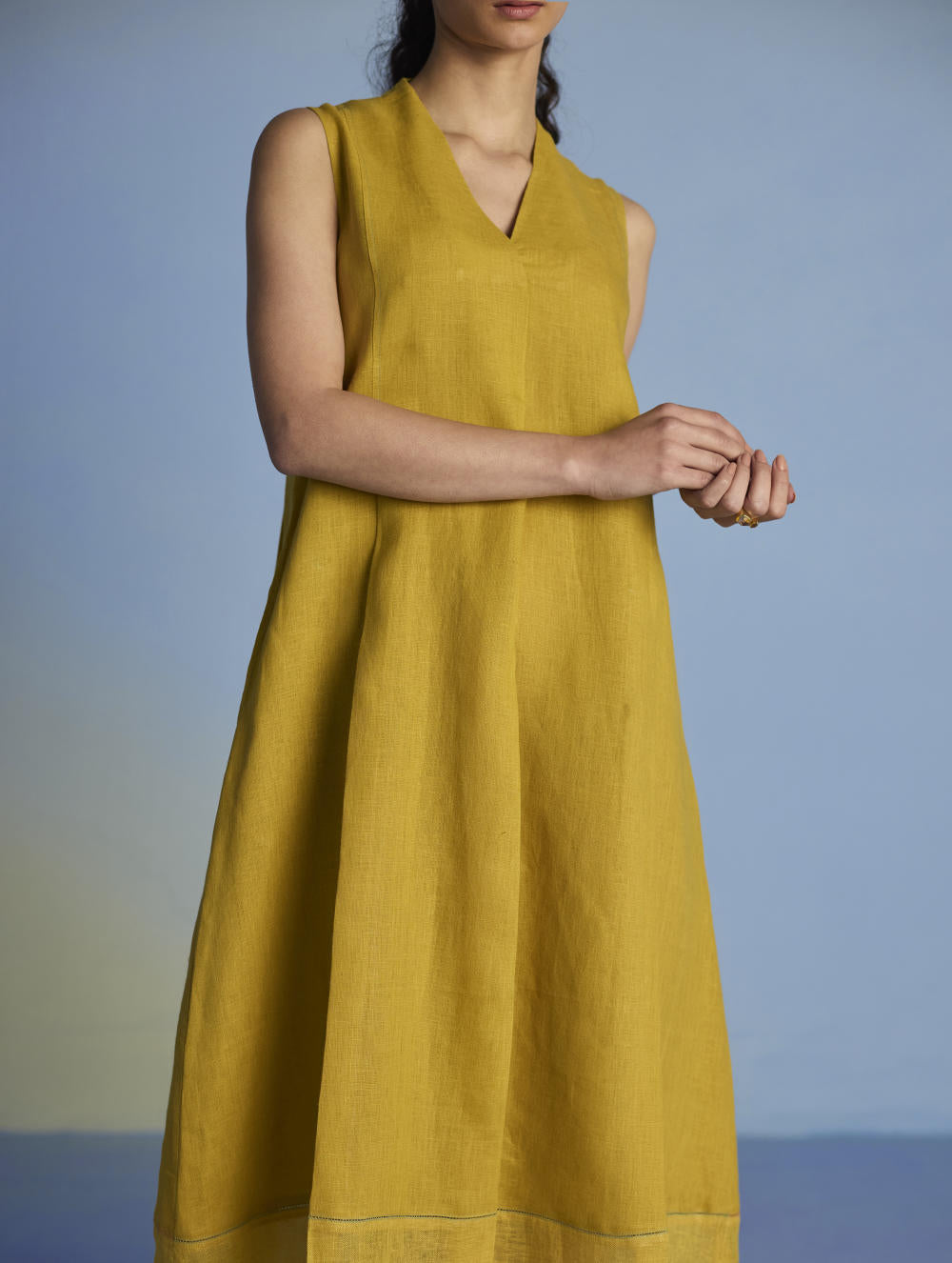 Ita Pleated Linen Dress - Ochre Ita Pleated Linen Dress - Ochre