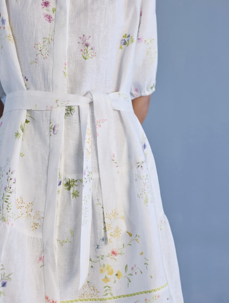 Sia Hand-Embroidered Floral Dress - White linen by Manan in white color for women Worldwide