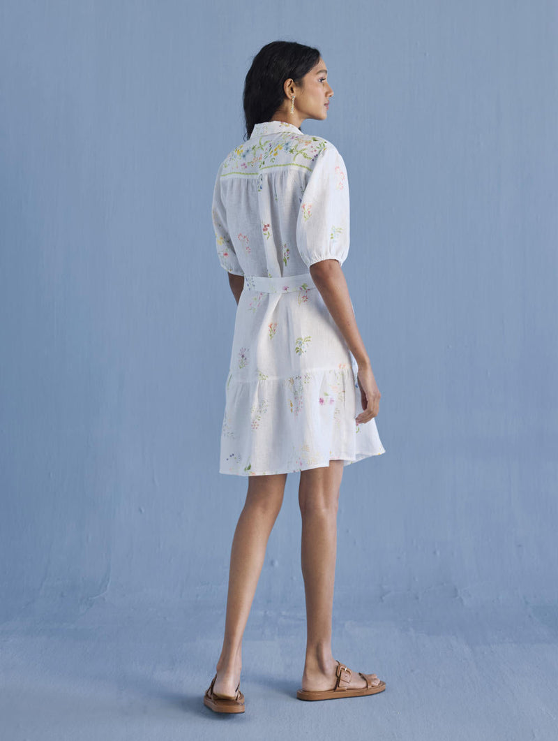 Sia Hand-Embroidered Floral Dress - White linen by Manan in white color for women Worldwide
