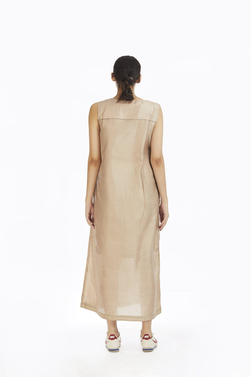 Ecru Silk Sleeveless Long Dress by Akaaro for women Worldwide