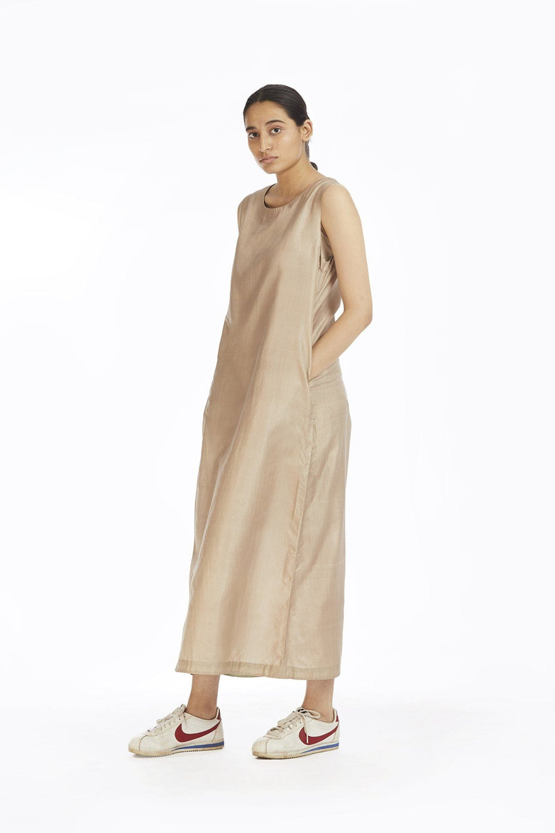 Ecru Silk Sleeveless Long Dress by Akaaro for women Worldwide