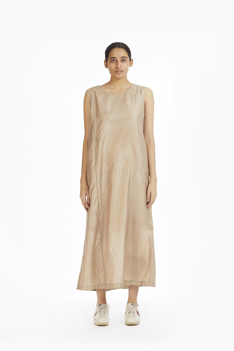 Ecru Silk Sleeveless Long Dress by Akaaro for women Worldwide