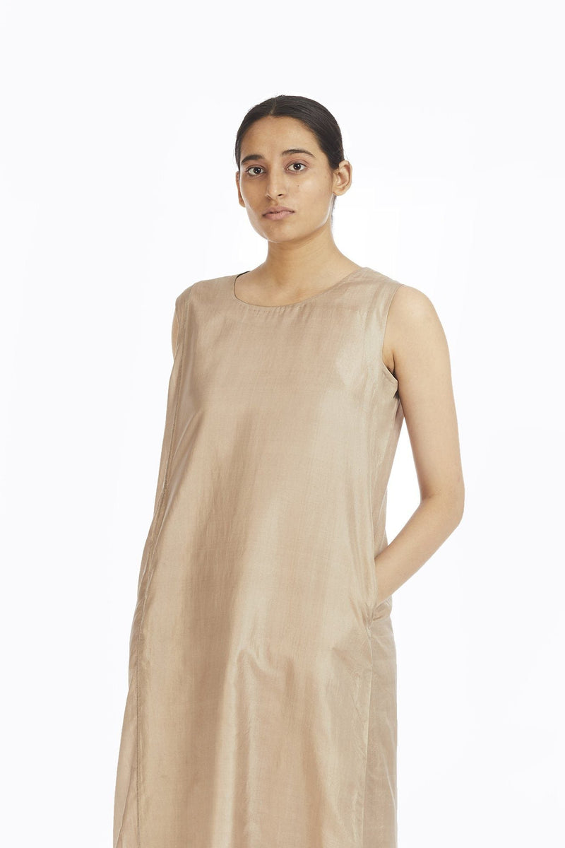 Ecru Silk Sleeveless Long Dress by Akaaro for women Worldwide