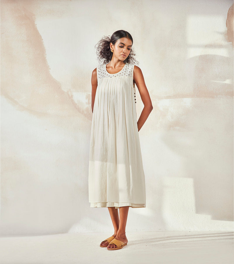 Egg Shell Dress by Khara Kapas in white for women Worldwide