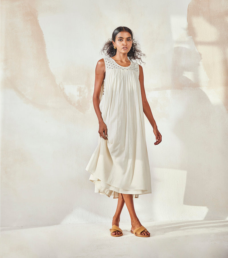 Egg Shell Dress by Khara Kapas in white for women Worldwide