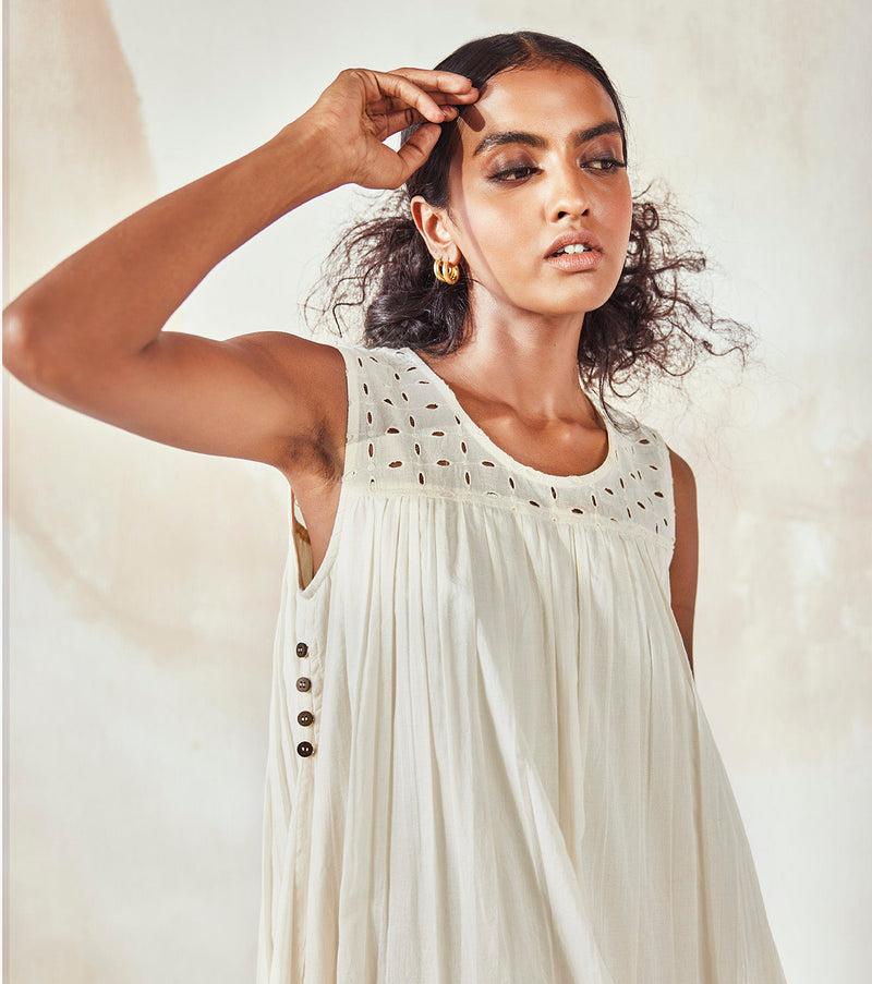 Egg Shell Dress by Khara Kapas in white for women Worldwide