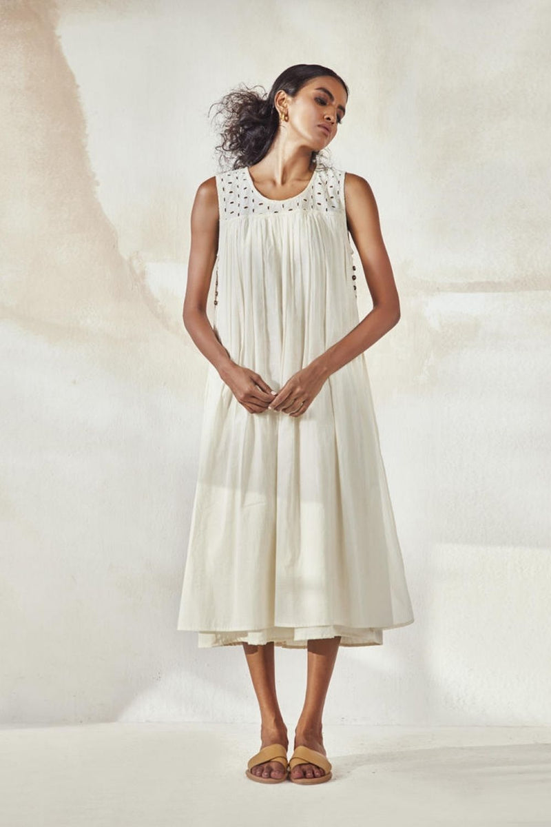 Egg Shell Dress by Khara Kapas in white for women Worldwide