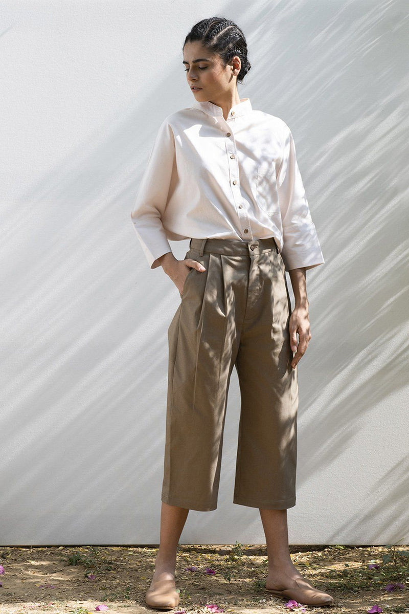 Elm Twig Cropped Trousers Bottoms by Khara Kapas for women Worldwide