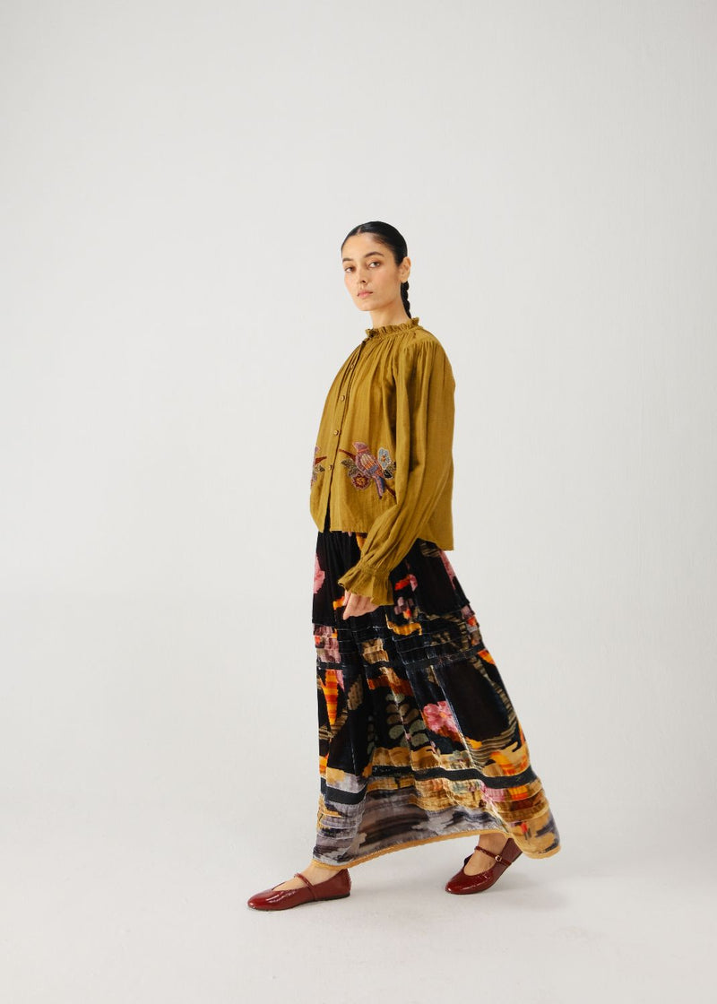 Elsa top-Olive parrot emb. cotton by CORD for women Worldwide