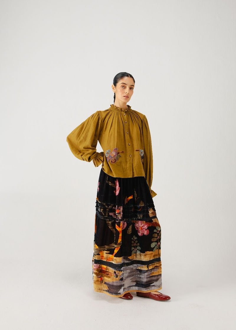 Elsa top-Olive parrot emb. cotton by CORD for women Worldwide