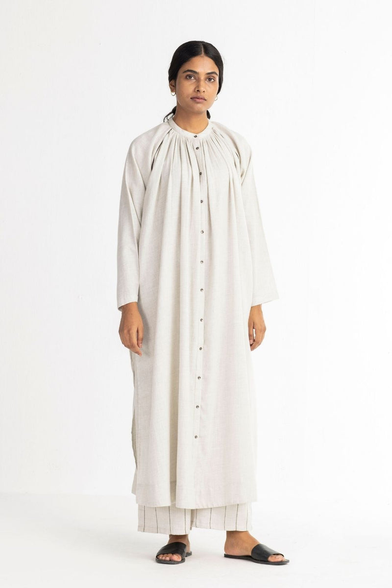 Embroidered Broad Bottom - Beige by THREE for women Worldwide