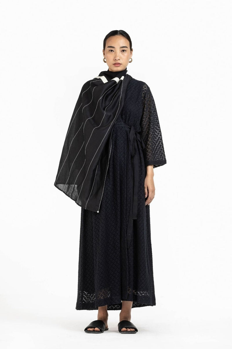 Embroidered Scarf Black Scarves & Stoles by THREE for women Worldwide