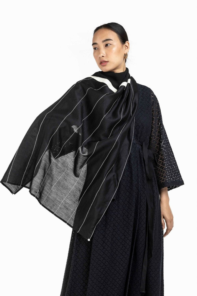 Embroidered Scarf Black Scarves & Stoles by THREE for women Worldwide