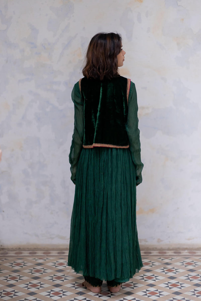 Emerald Masuma Velvet Sadri Jackets & Overlays by Nirjara for women Worldwide