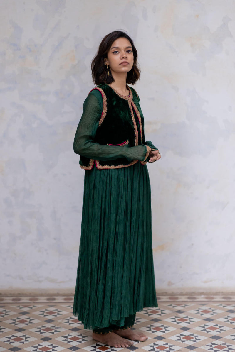 Emerald Masuma Velvet Sadri Jackets & Overlays by Nirjara for women Worldwide