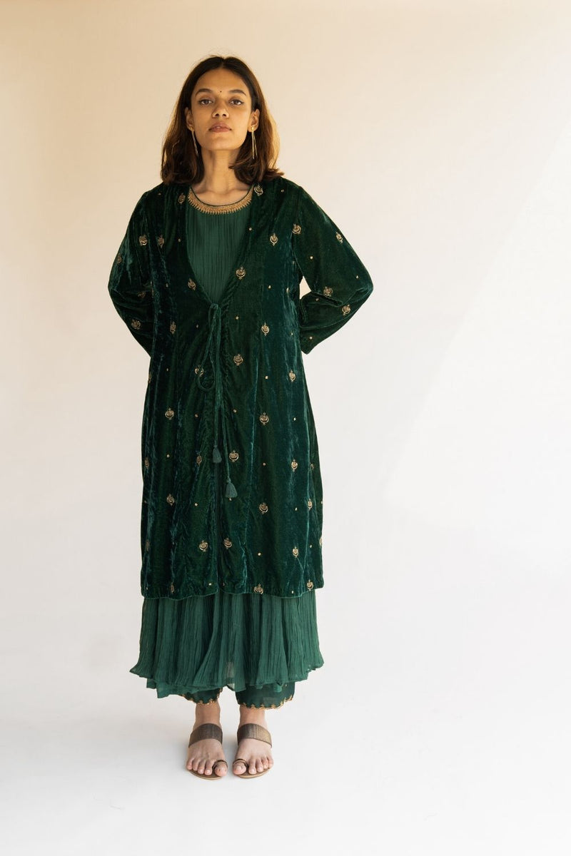 Emerald Velvet Jacket Jackets & Overlays by Nirjara for women Worldwide