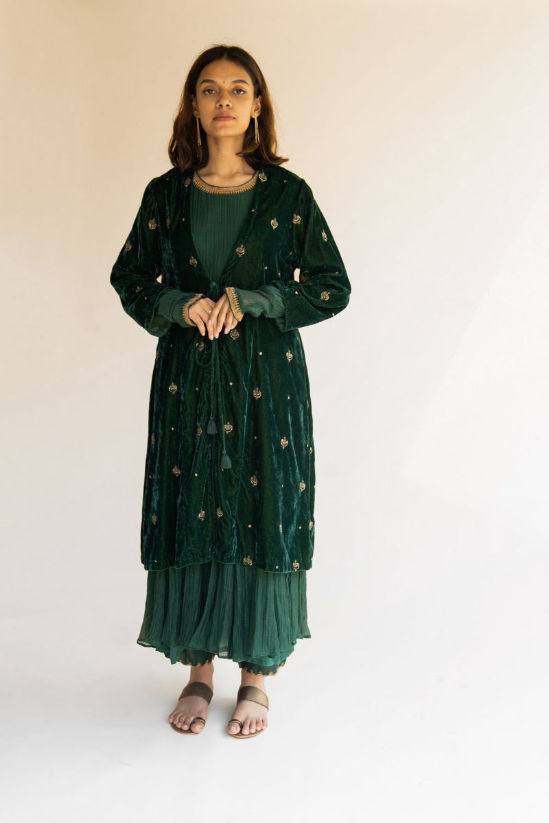 Emerald Velvet Jacket Jackets & Overlays by Nirjara for women Worldwide