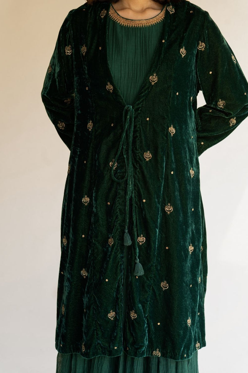 Emerald Velvet Jacket Jackets & Overlays by Nirjara for women Worldwide