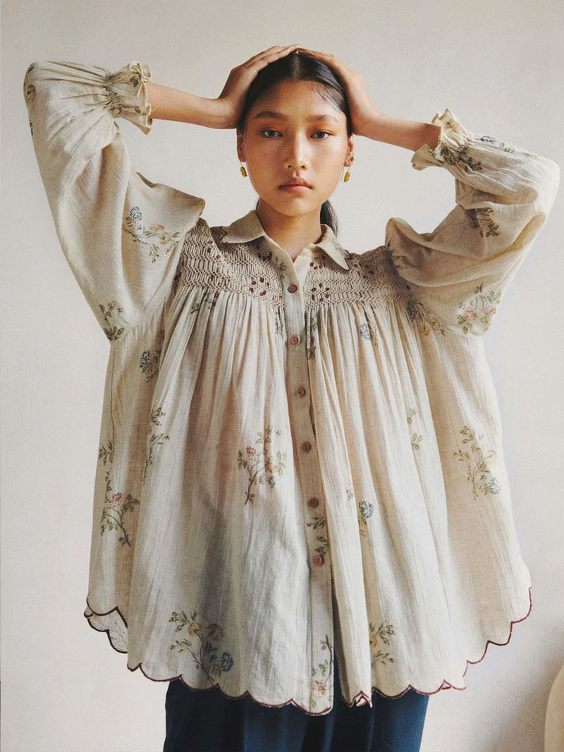 Judy Shirt-Dahlia Print cotton top/shirt by CORD in beige for women Worldwide