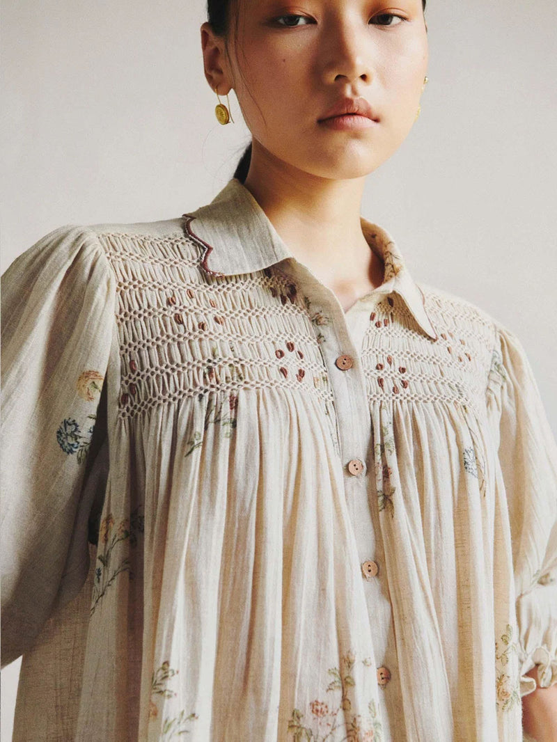 Judy Shirt-Dahlia Print cotton top/shirt by CORD in beige for women Worldwide