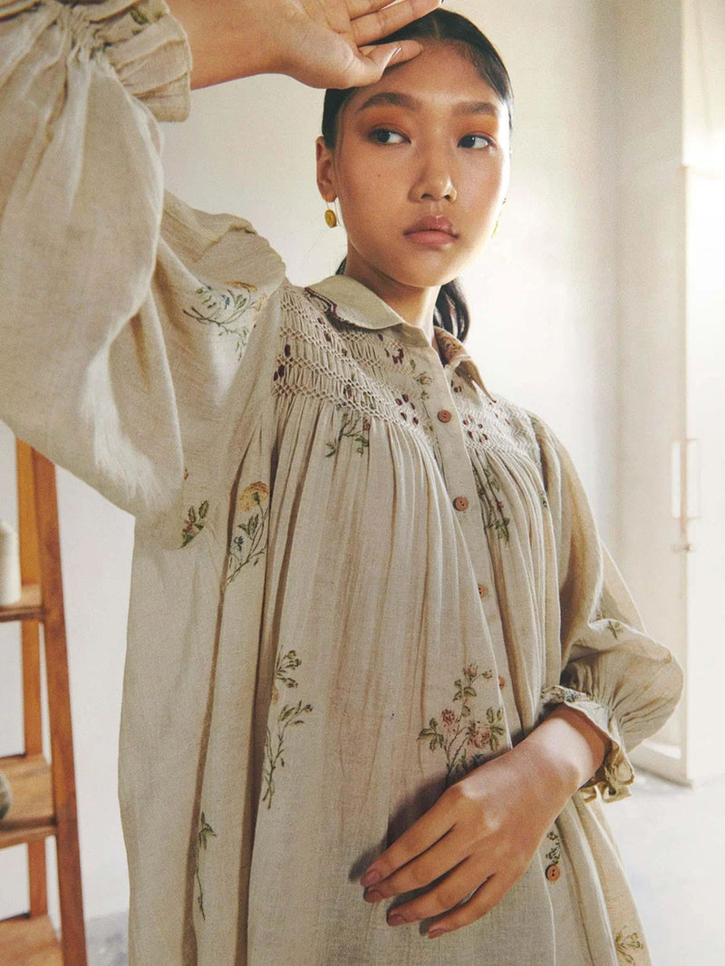 Judy Shirt-Dahlia Print cotton top/shirt by CORD in beige for women Worldwide