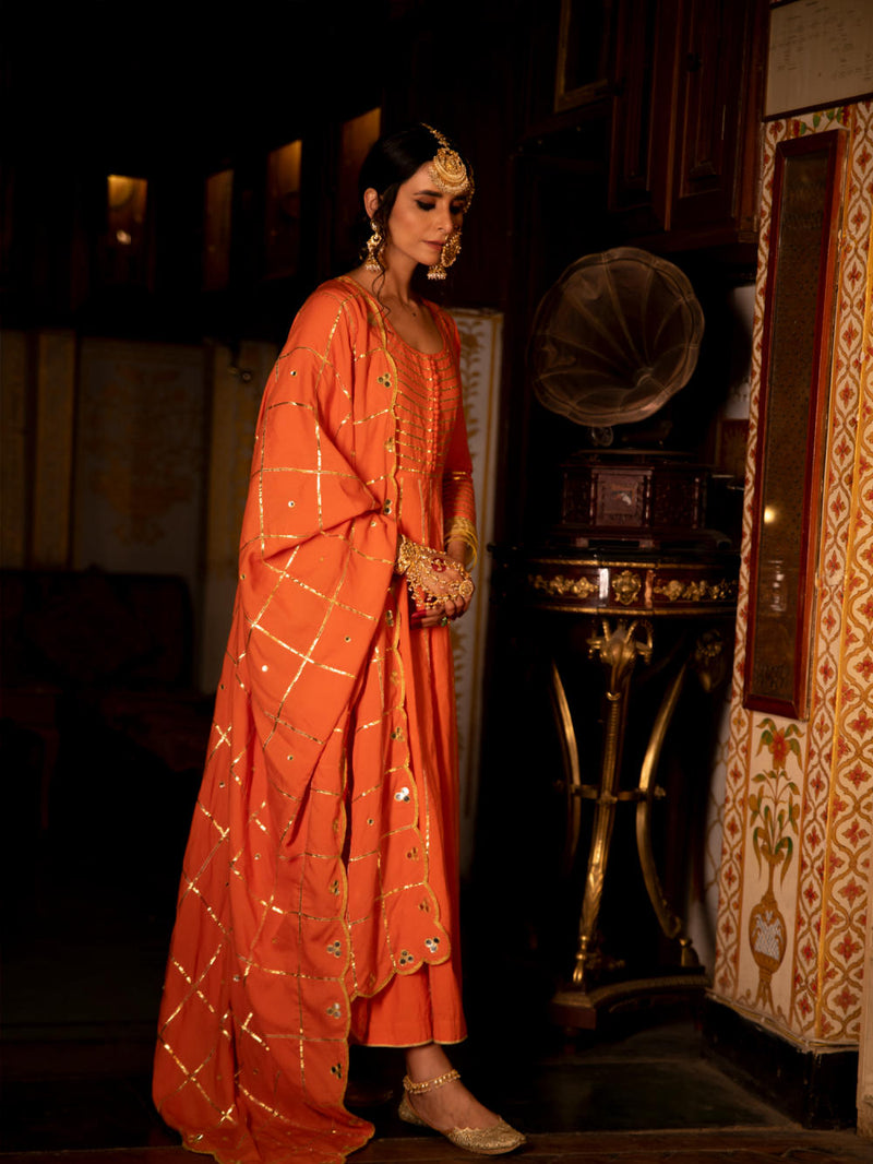 Falak Cotton Kalidaar Farshi Set Kurta Sets by Maison Shefali for women Worldwide