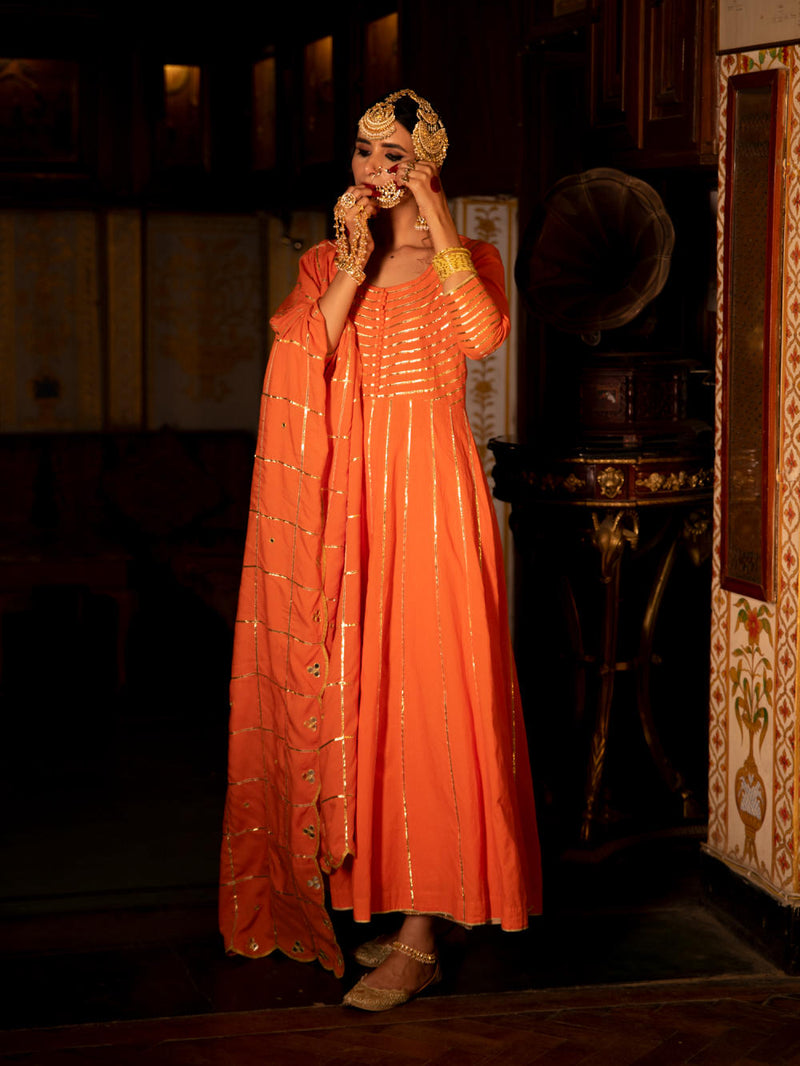 Falak Cotton Kalidaar Farshi Set Kurta Sets by Maison Shefali for women Worldwide