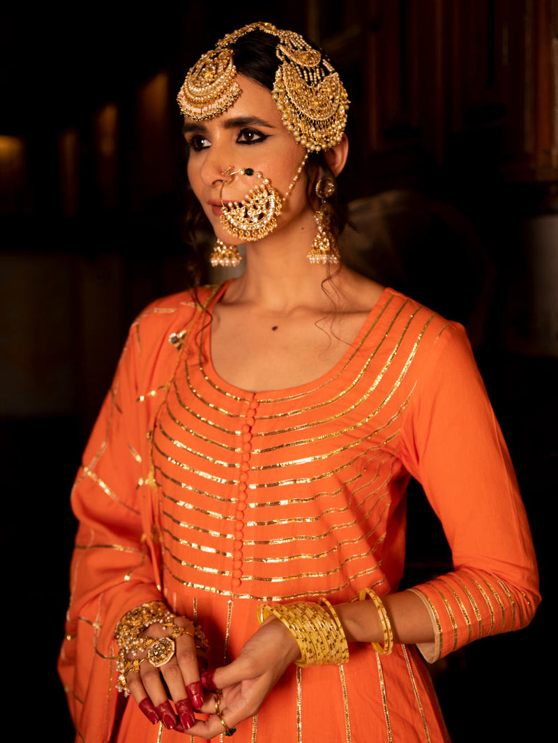 Falak Cotton Kalidaar Farshi Set Kurta Sets by Maison Shefali for women Worldwide