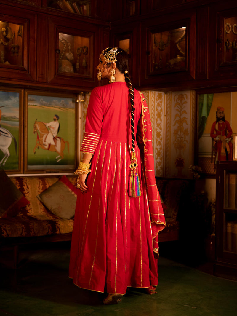 Falak - Gulaab Cotton Kalidaar Farshi Set Kurta Sets by Maison Shefali for women Worldwide