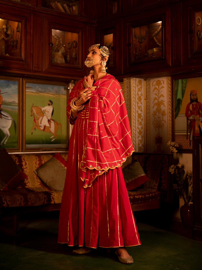 Falak - Gulaab Cotton Kalidaar Farshi Set Kurta Sets by Maison Shefali for women Worldwide