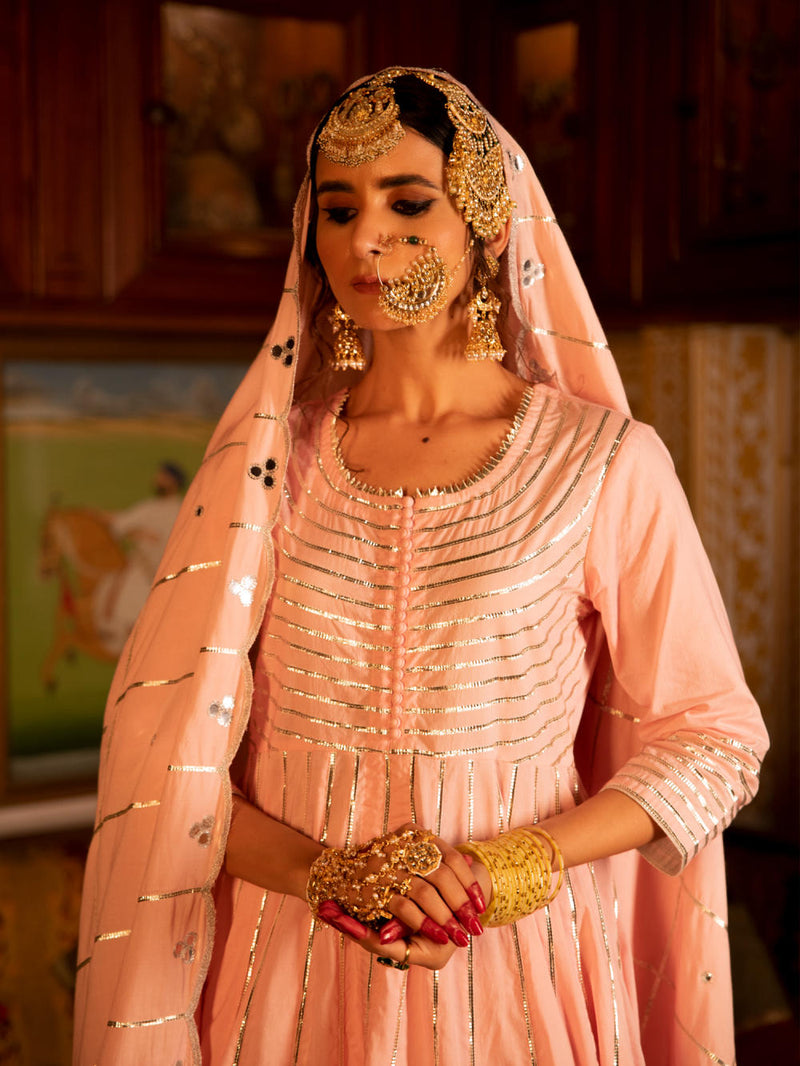 Falak - Gulaabi Cotton Kalidaar Farshi Set Kurta Sets by Maison Shefali for women Worldwide