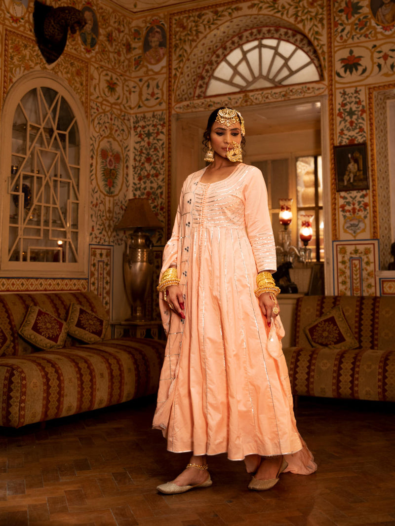 Falak - Gulaal Cotton Kalidaar Farshi Set Kurta Sets by Maison Shefali for women Worldwide
