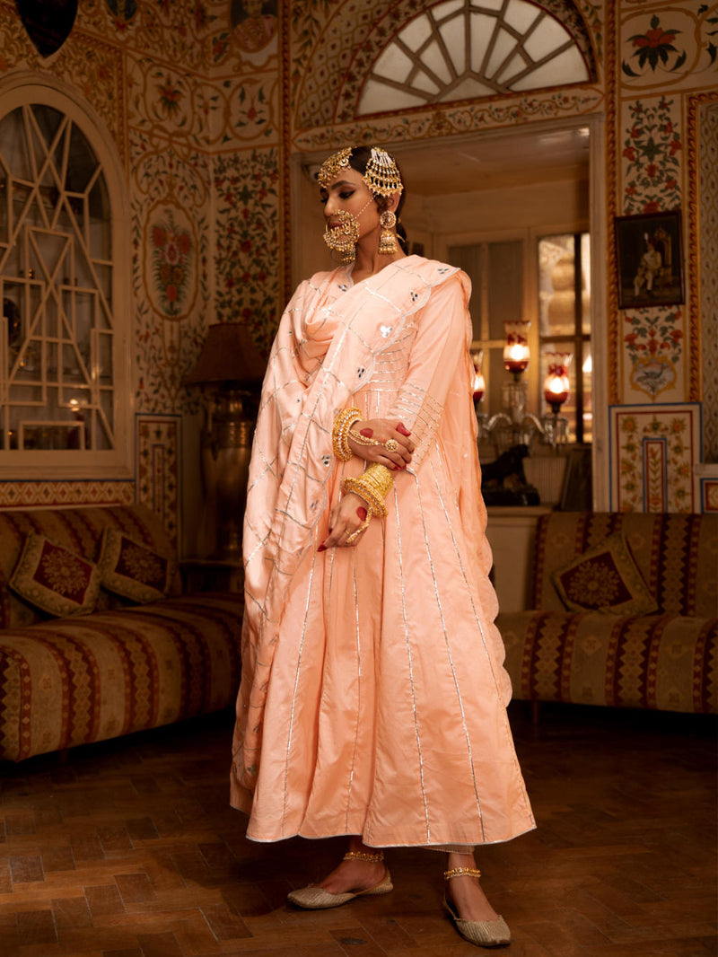 Falak - Gulaal Cotton Kalidaar Farshi Set Kurta Sets by Maison Shefali for women Worldwide